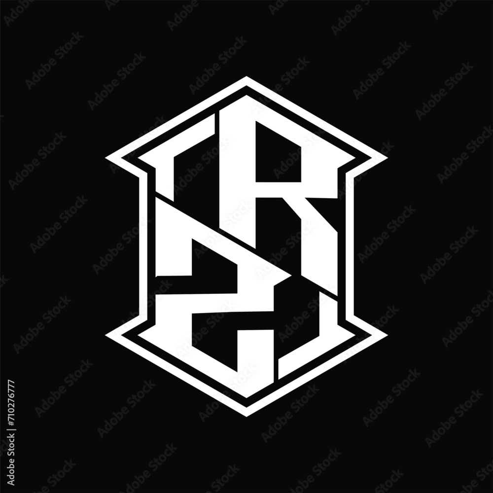 RZ Logo monogram hexagon shield shape up and down with sharp corner ...