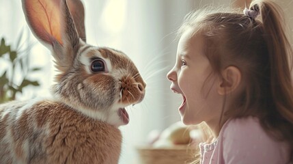 Wall Mural - A delighted youngster who gets an unexpected visit from the Easter Bunny