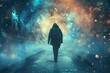 Image of time traveler person in astral world. Ai generative