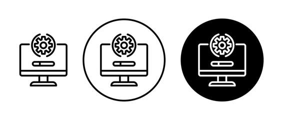 Sticker - Computer System Update Line Icon Set. Software Upgrade and Installation Symbol in Black and Blue Color.