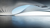 Fototapeta Przestrzenne - 3d render of abstract wavy futuristic architecture with concrete floor.