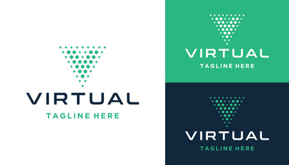 Poster - Modern Initial Letter V With Triangle Digital Halftone Dots Logo Design