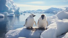 Two Young Penguins In Arctic Snow