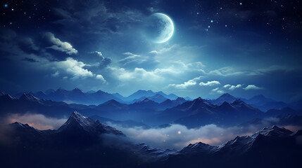 Wall Mural - mountain backgrounds night sky with stars and moon