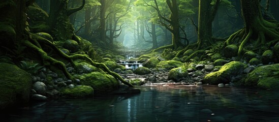 Poster - Green forest stream.