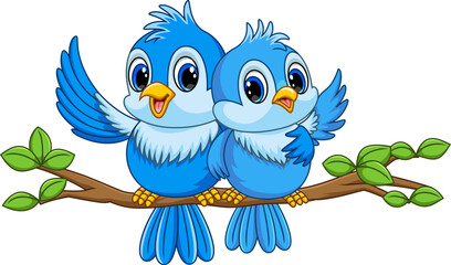 Wall Mural - mother bird with her young on a tree branch