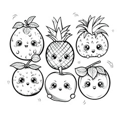 Sticker - Children coloring sheet with cute fruits characters