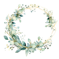 Wall Mural - watercolor vector wreath with green eucalyptus leaves and branches trasparent background