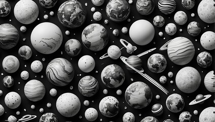 abstract background doodle style theme planet in Black and white