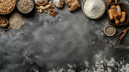 Wall Mural - Baking ingredients on a dark background. Top view, copy space