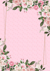 Fototapete - Pink and white modern wreath background invitation frame with flora and flower