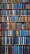たくさんの本が並べられたモダンな本棚の背景素材「AI生成画像」