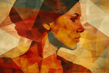 Wall Mural - A digital painting of a woman's face in an artwork portrait with a low polygons illustration in a vector art style.