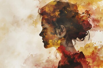 Wall Mural - An expressive digital painting of a woman with flowers in her hair in a painterly illustration.