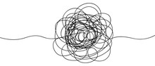 A Ball Of Tangled Scribble. A Circular Object Made Of Swirls With A Beginning And An End. Sketch.