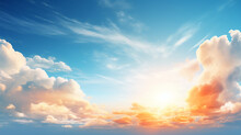 Blue Sky Clouds Background With Beautiful Landscape And Sunrise