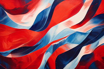 Wall Mural - Beautiful abstract painting of red, white, and blue waves, Generative AI