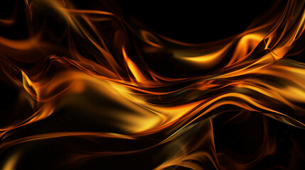 Wall Mural - black background with orange and yellow swirls, orange flowing wave shapes, generative ai