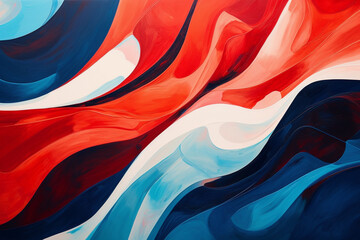 Wall Mural - Beautiful abstract painting of red, white, and blue waves, Generative AI