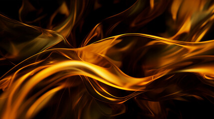 Wall Mural - black background with orange and yellow swirls, orange flowing wave shapes, generative ai