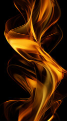 Wall Mural - black background with orange and yellow swirls, orange flowing wave shapes, generative ai