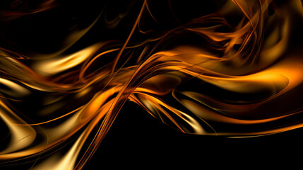 Wall Mural - black background with orange and yellow swirls, orange flowing wave shapes, generative ai