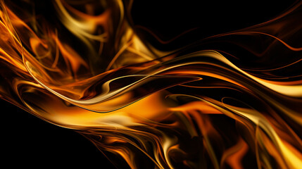Wall Mural - black background with orange and yellow swirls, orange flowing wave shapes, generative ai