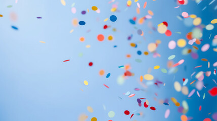 Wall Mural - Colorful confetti flying in the air against a blue background, Generative AI