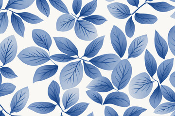 Wall Mural - A seamless pattern of blue and white leaves on a white background, Generative AI