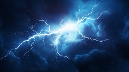 Wall Mural - Lightning strikes against a dark background, blue background with a lot of lightning, Generative AI