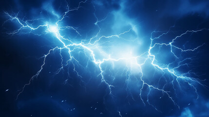 Wall Mural - lightning strikes against a dark background, blue background with a lot of lightning, generative ai