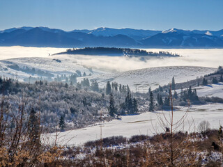 Winter in the Slovak Tatra Mountains full of snow.