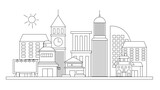 Fototapeta Miasto - Black and white city building outline illustration background