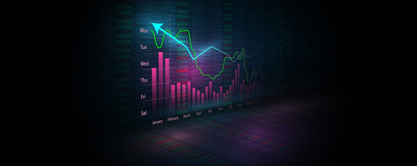 Wall Mural - the background image shows a stock market graph screen showing financial results in the online world