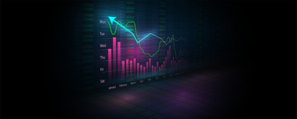 Wall Mural - the background image shows a stock market graph screen showing financial results in the online world