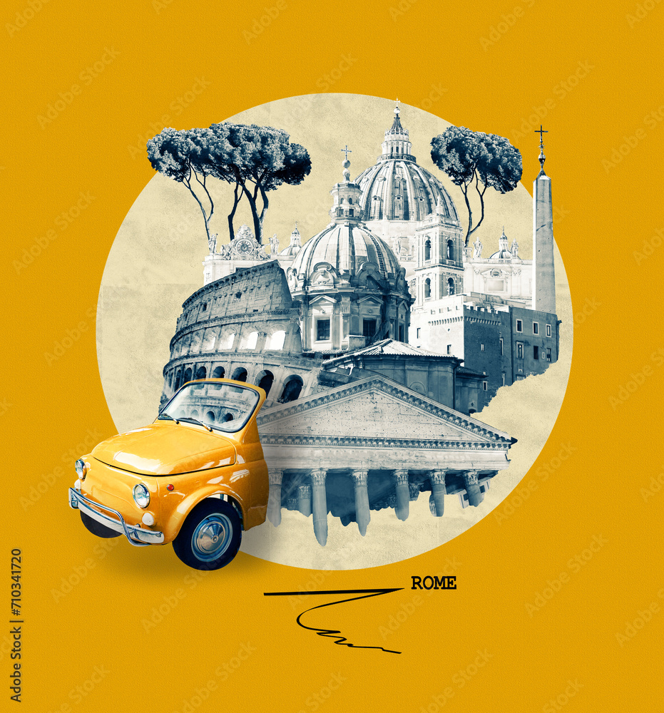 Rome famous landmarks collage. The modern art design from best views of ...