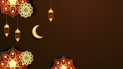 Poster - Gold red and brown vector luxury ramadan background with mandala ornament. Ramadan luxury golden background
