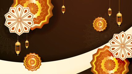 Poster - Gold red and brown vector luxury ramadan background with mandala ornament. Ramadan luxury golden background