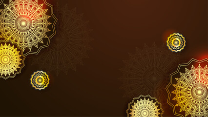 Wall Mural - Gold red and brown vector luxury and modern ramadan kareem arabic background with mandala ornament. Ramadan luxury golden background