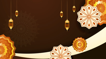 Poster - Gold red and brown vector luxury and modern ramadan kareem arabic background with mandala ornament. Ramadan luxury golden background