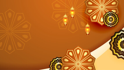 Poster - Orange red and gold vector luxury and modern ramadan kareem arabic background with mandala ornament. Ramadan luxury golden background