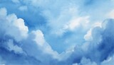 Fototapeta  - 夏　空　雲　水彩　背景　フレーム　イラスト素材　AI生成画像