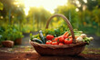 fresh vegetables in a basket. On a background of nature
