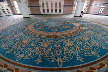 Poster - Al-Serkal Mosque. Prayer room view with carpet.  Phnom Penh. Cambodia.