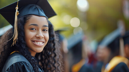 Portrait of a happy and smiling young woman on her graduation day