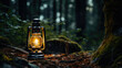 Nature old oil flame lamp dark light lantern kerosene vintage night forest