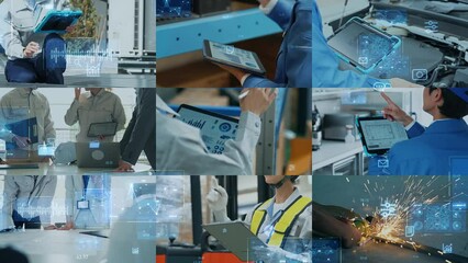 Aufkleber - Collage movie of various industrial workers and digital technology concept.