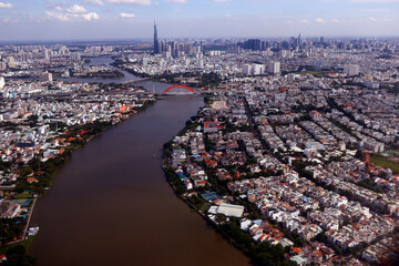 Sticker - Aerial view of Ho Chi Minh City and the Saigon River.