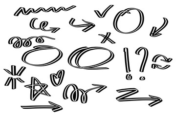 Fototapete - Hand drawn circle and arrow line for highlighting text. Rounds Bubbles Set doodle sketch symbols on a white background. vector illustration graphic design elements