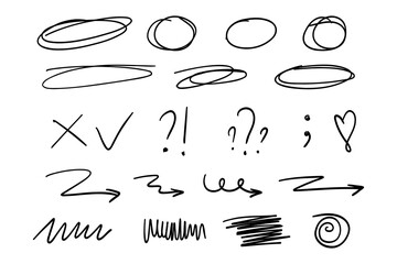Fototapete - Hand drawn circle and arrow line for highlighting text. Rounds Bubbles Set doodle sketch symbols on a white background. vector illustration graphic design elements